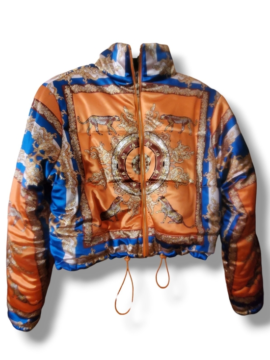 N°1 Los Angeles Jackets & Blazers - N°1 Los Angeles Cropped Puffer Jacket Cheetah Leopard Baroque Print Orange Blue